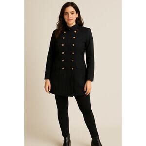 Vintage Bloomingdale’s Military Style Coat LUX 14W Black Brass Button Jacket